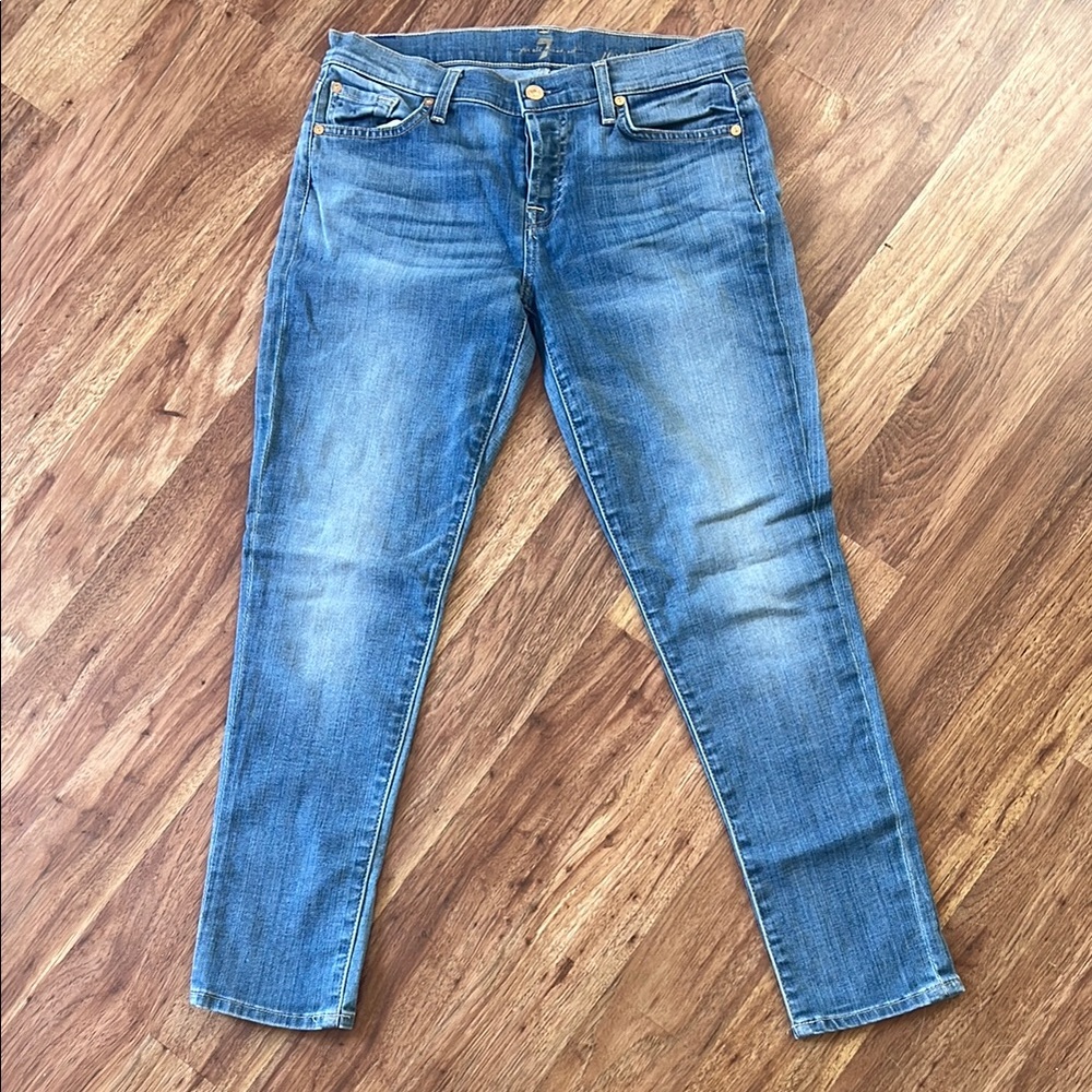 7 For All Mankind Blue Skinny Jeans Medium Wash